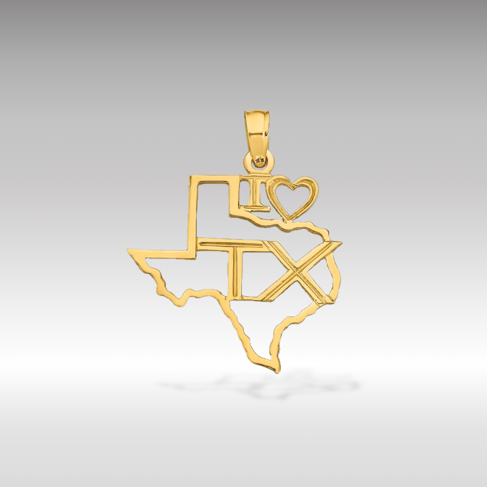 14K Gold 'I Love Texas' State Map Pendant - Charlie & Co. Jewelry
