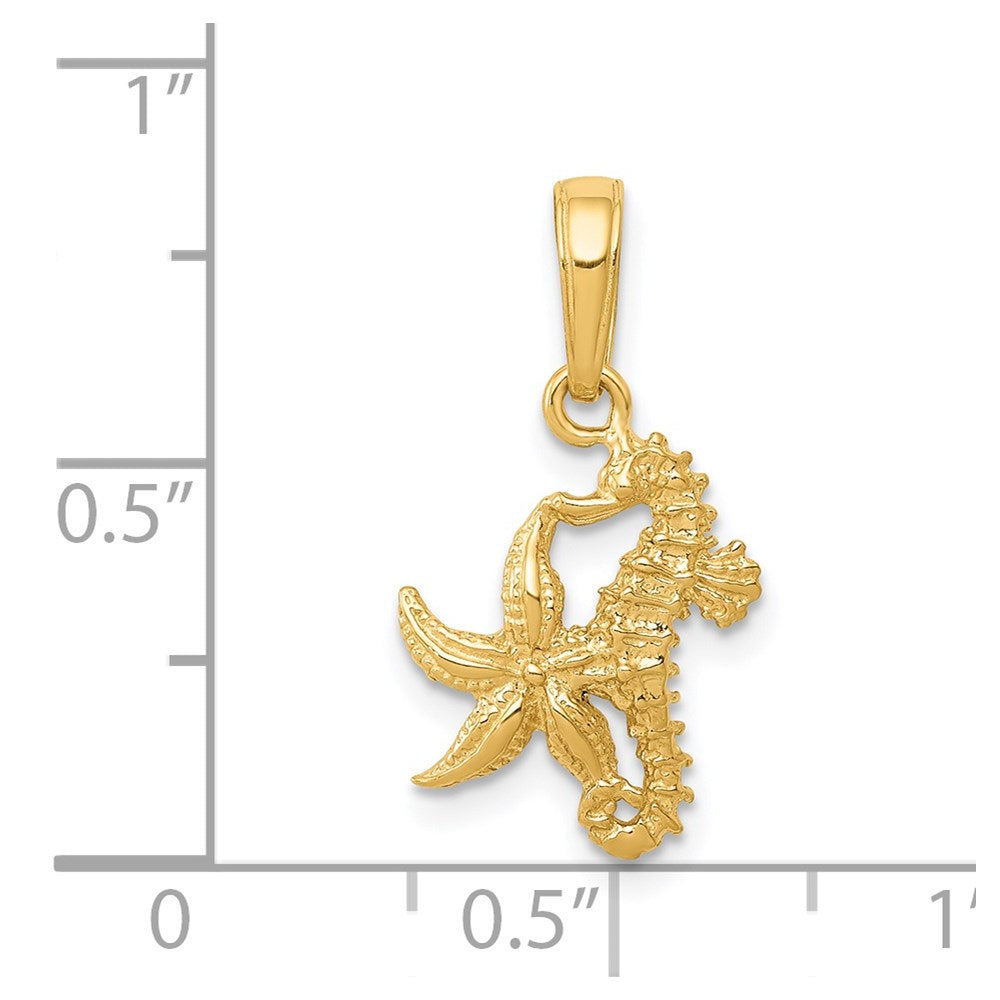 Charlie & Co Jewelry | 14k Solid Seahorse And Starfish Pendant - Model D1394