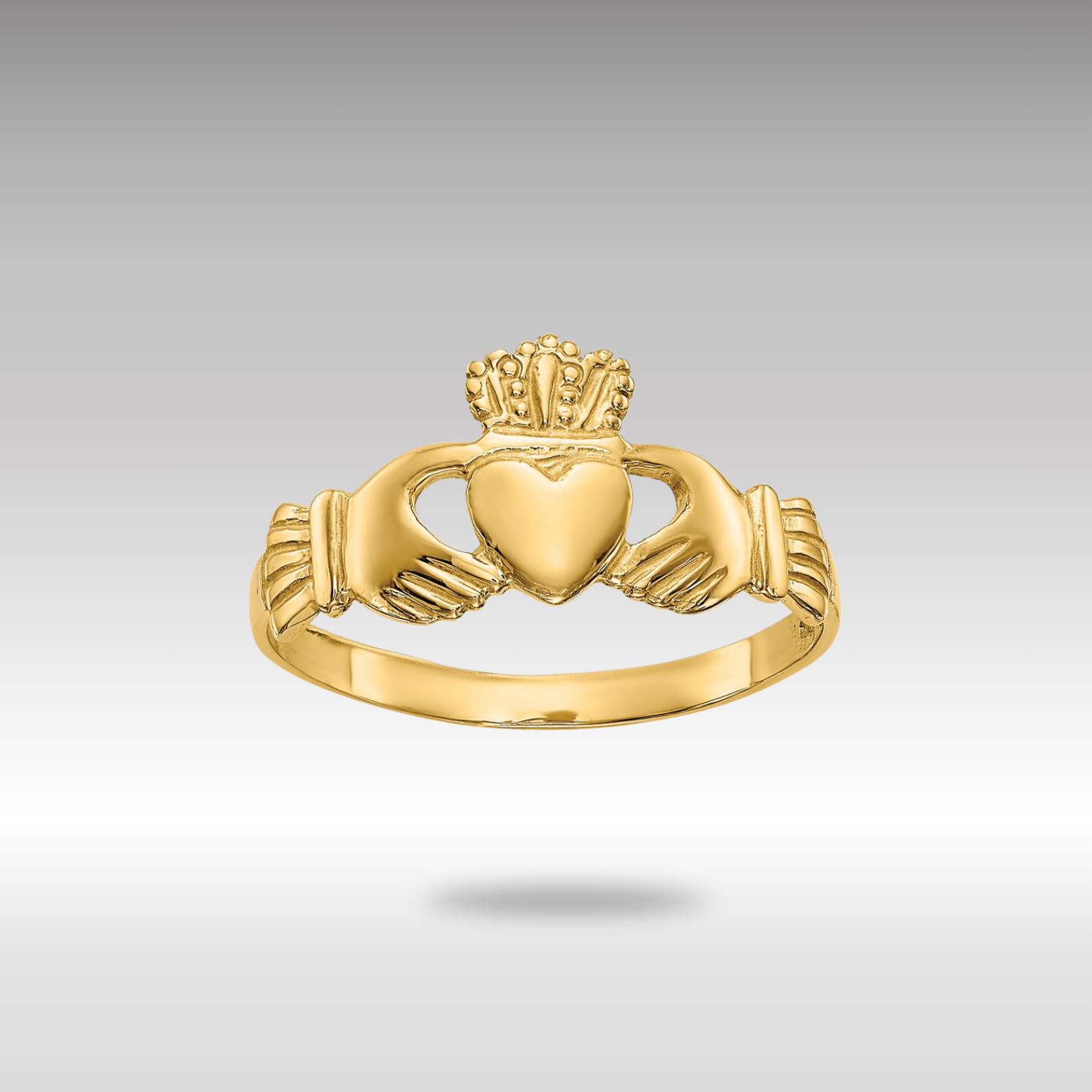 Gold Polished Ladies Claddagh Ring Model-D1863 - Charlie & Co. Jewelry