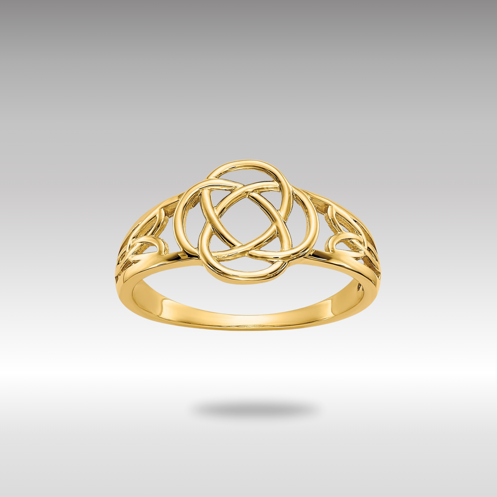 Gold Polished Ladies Celtic Knot Ring Model-D1870 - Charlie & Co. Jewelry