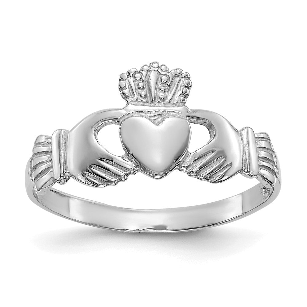 White Gold Ladies Claddagh Ring Model-D3107 - Charlie & Co. Jewelry