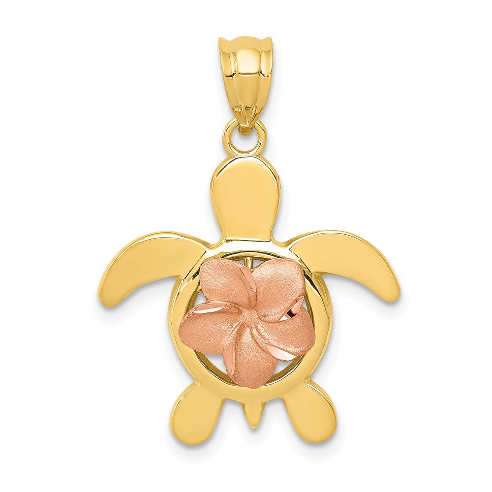 14k Rose and Yellow Gold Diamond-Cut Rose Plumeria Turtle Pendant - Charlie & Co. Jewelry