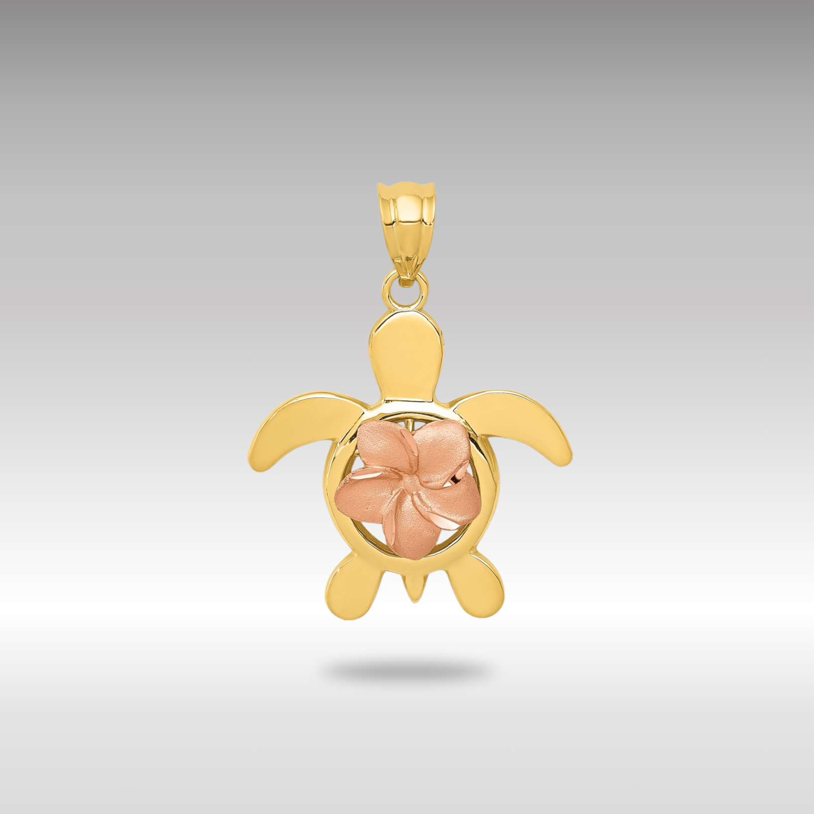 Gold Rose and Yellow Gold Diamond-Cut Rose Plumeria Turtle Pendant - Charlie & Co. Jewelry