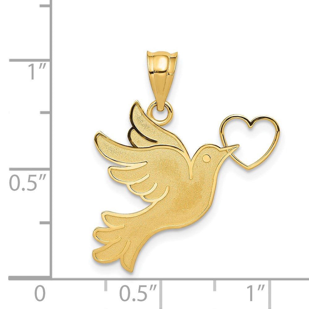 Gold Dove with Heart Pendant Necklace Model-D3797 - Charlie & Co. Jewelry