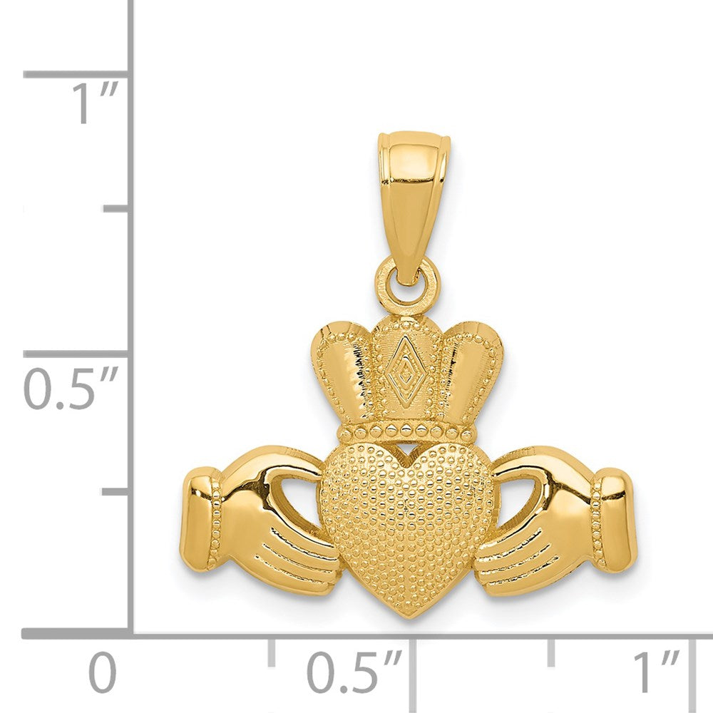 Charlie & Co Jewelry | 14k Claddagh Pendant With Textured Crown - Model D4040