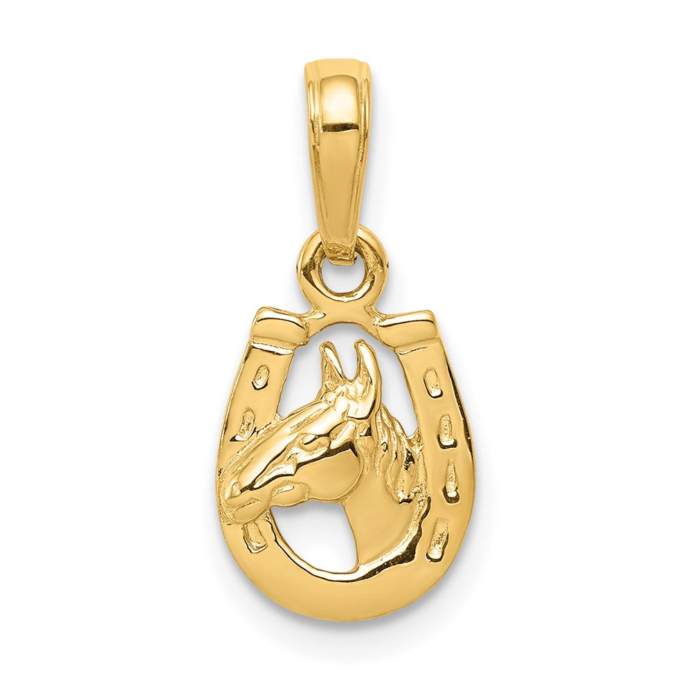 14K Gold Horseshoe with Horse Head Pendant - Charlie & Co. Jewelry