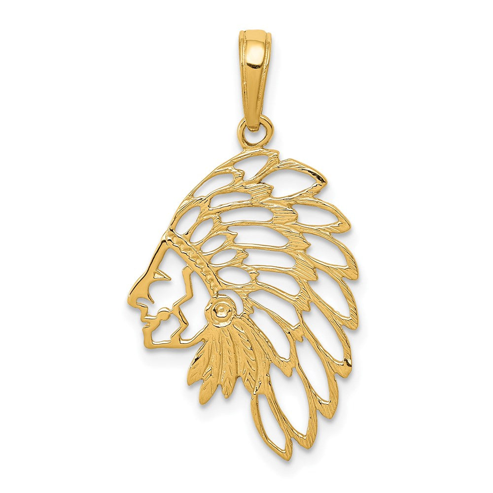 Gold Cut-out Intricate Tribal Headdress Pendant Necklace Model-D4081 - Charlie & Co. Jewelry