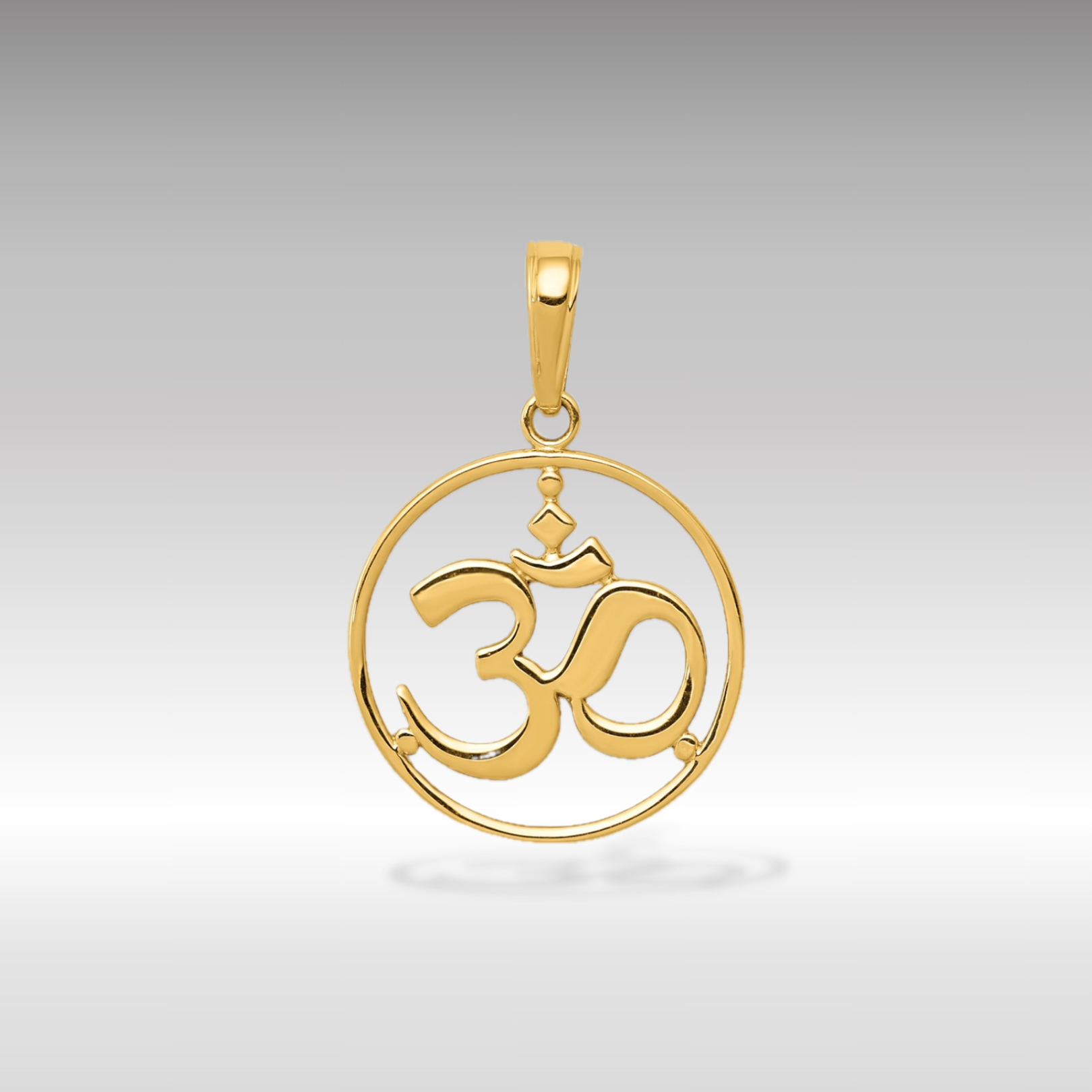 14K Gold Cut-Out Round Frame Om Symbol Pendant - Charlie & Co. Jewelry