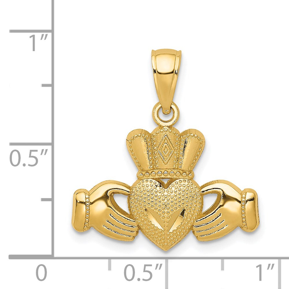 Charlie & Co Jewelry | 14k Polished/textured Claddagh Pendant - Model D4368