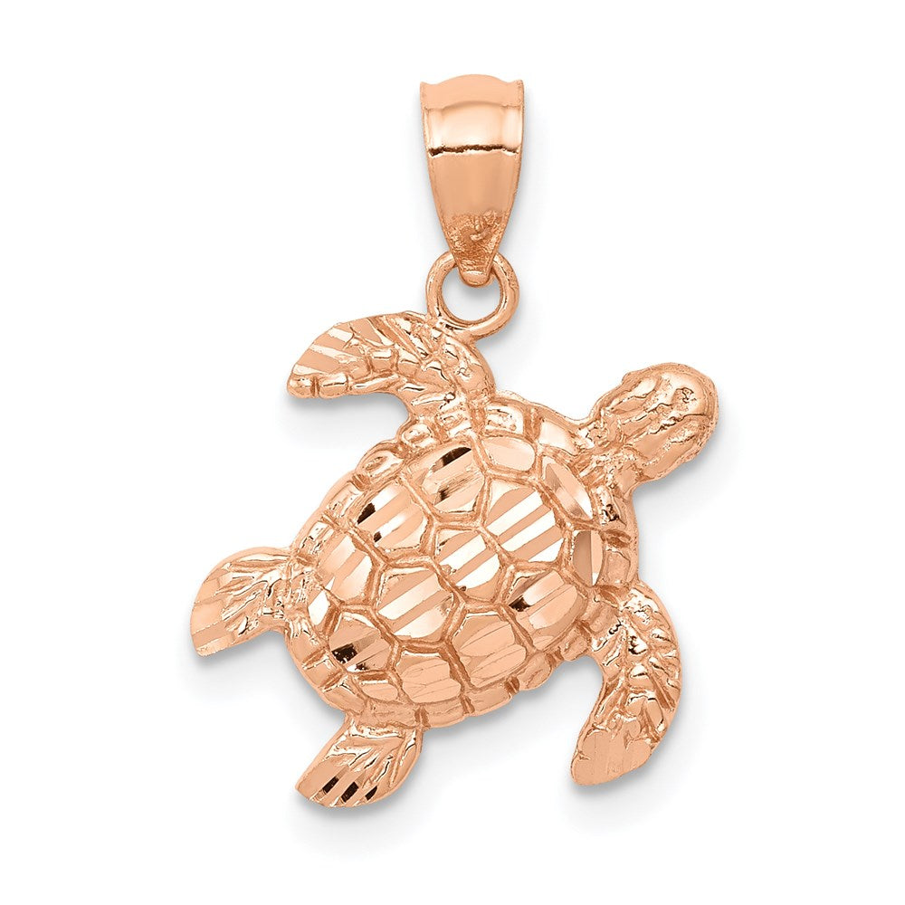 14k Rose Gold Diamond-Cut Sea Turtle Pendant - Charlie & Co. Jewelry