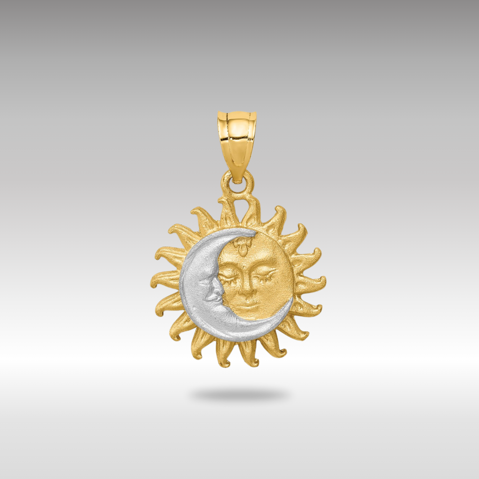 Yellow and White Gold Sun and Moon Necklace Pendant Model-D4447 - Charlie & Co. Jewelry