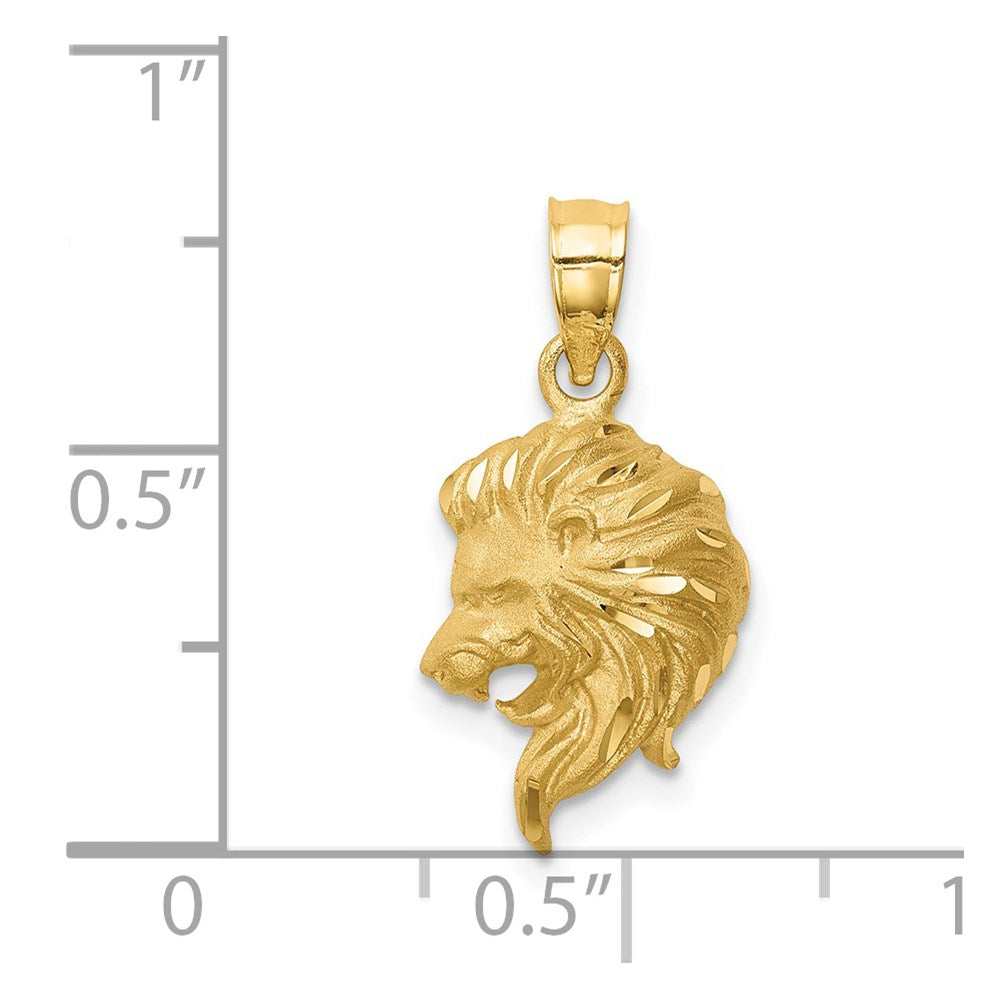 14K Gold Brushed Diamond-Cut Lion Head Pendant - Charlie & Co. Jewelry
