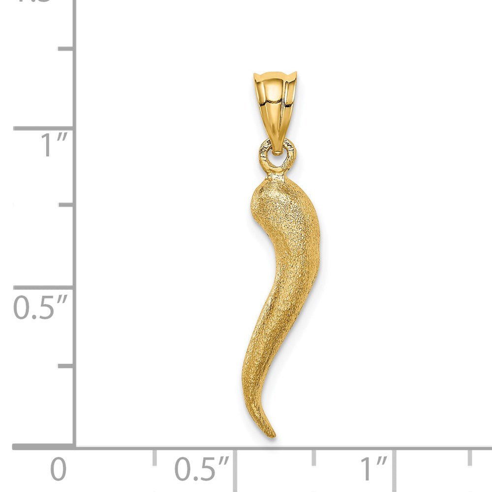 14K Gold Brushed Medium 3D Italian Horn Pendant - Charlie & Co. Jewelry