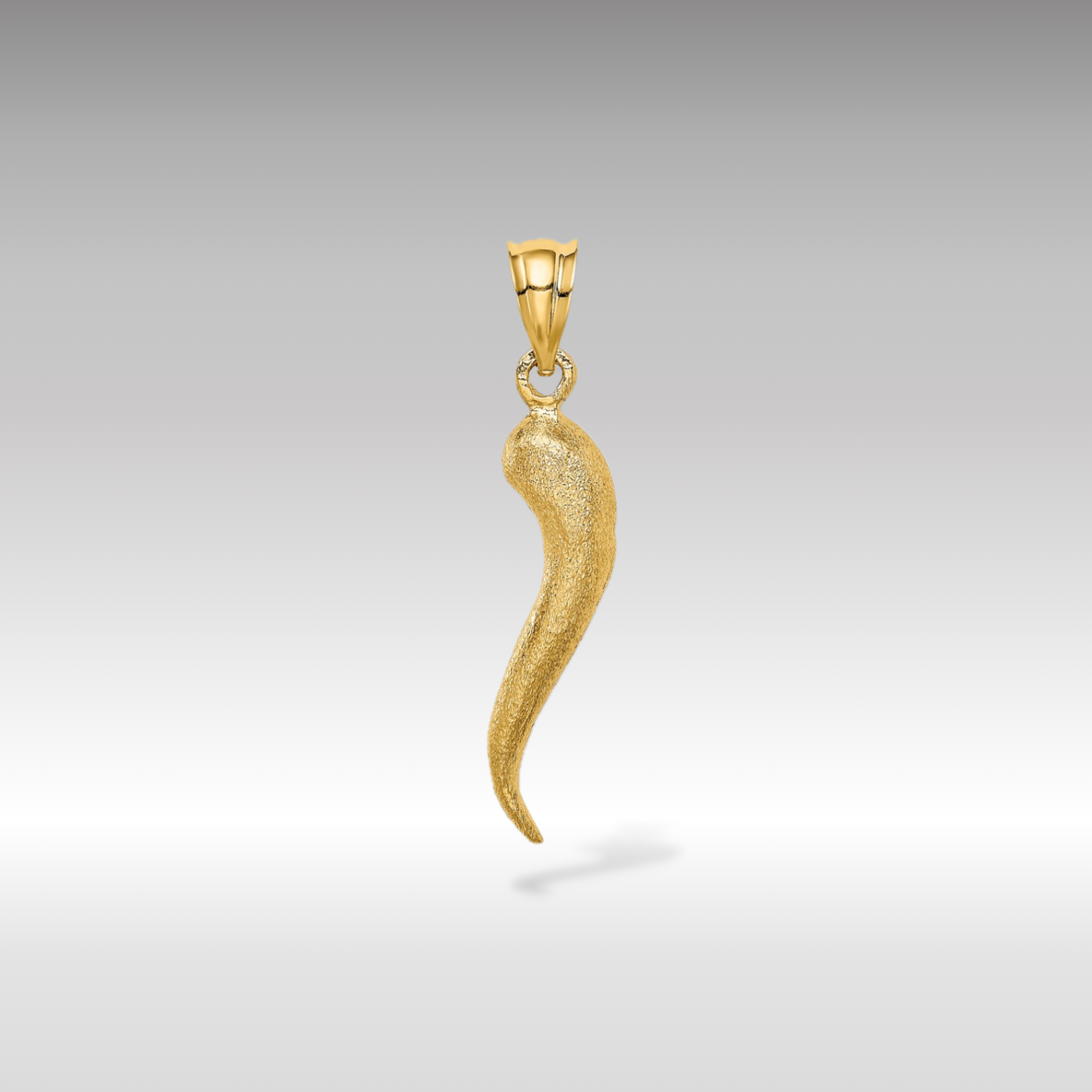 14K Gold Brushed Medium 3D Italian Horn Pendant - Charlie & Co. Jewelry
