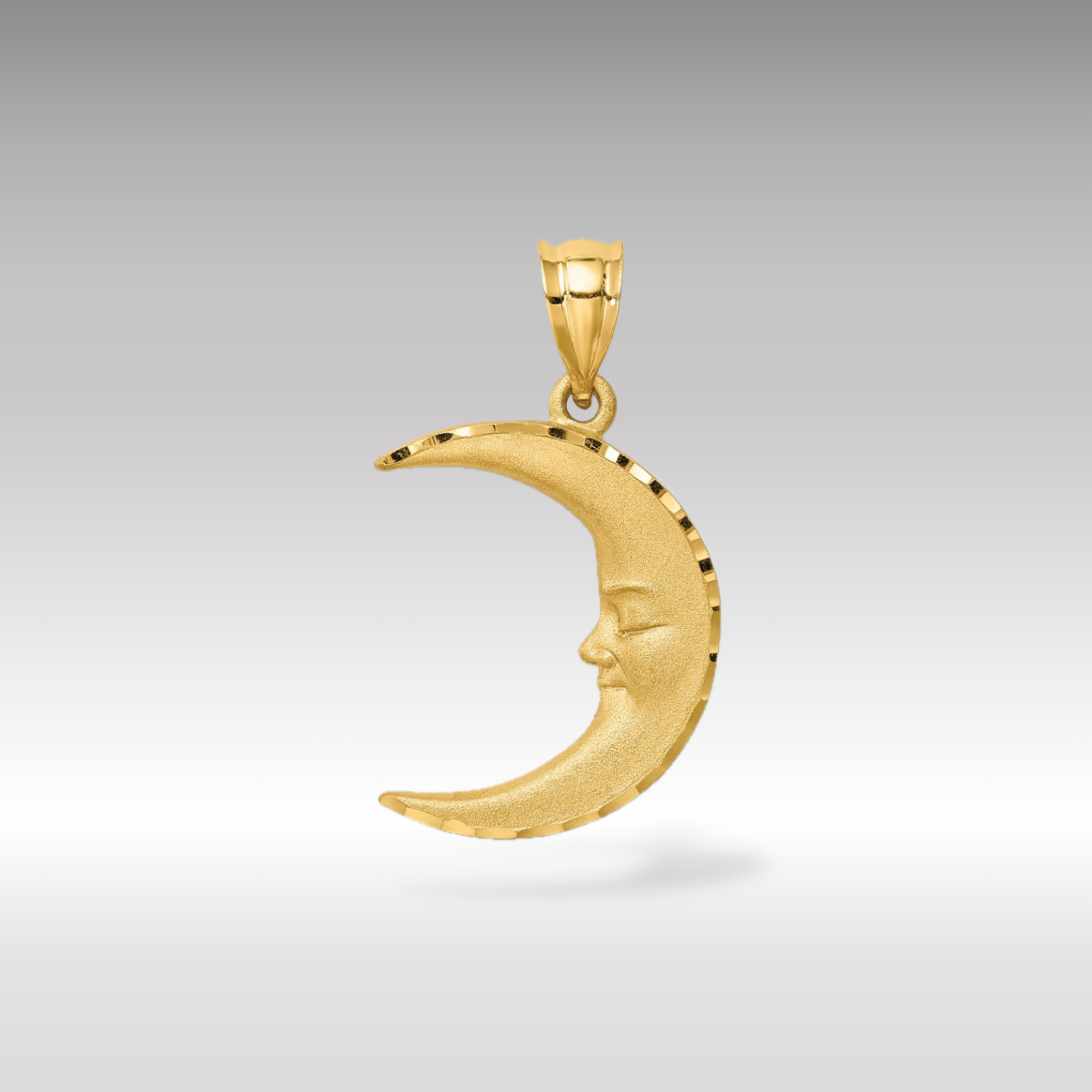 14k Gold Satin Diamond-Cut Moon Pendant - Charlie & Co. Jewelry