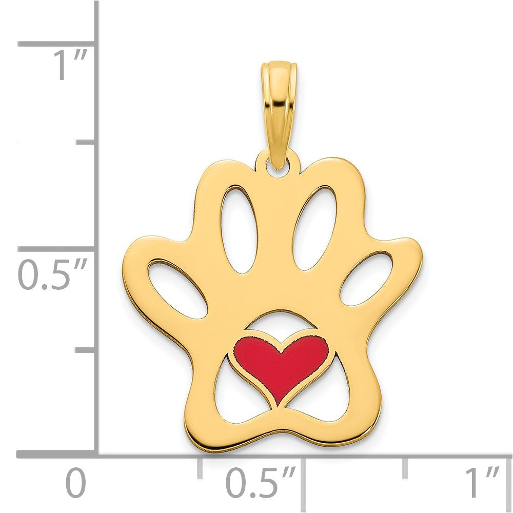 14K Gold Epoxy Paw Print with Heart Necklace Pendant - Charlie & Co. Jewelry