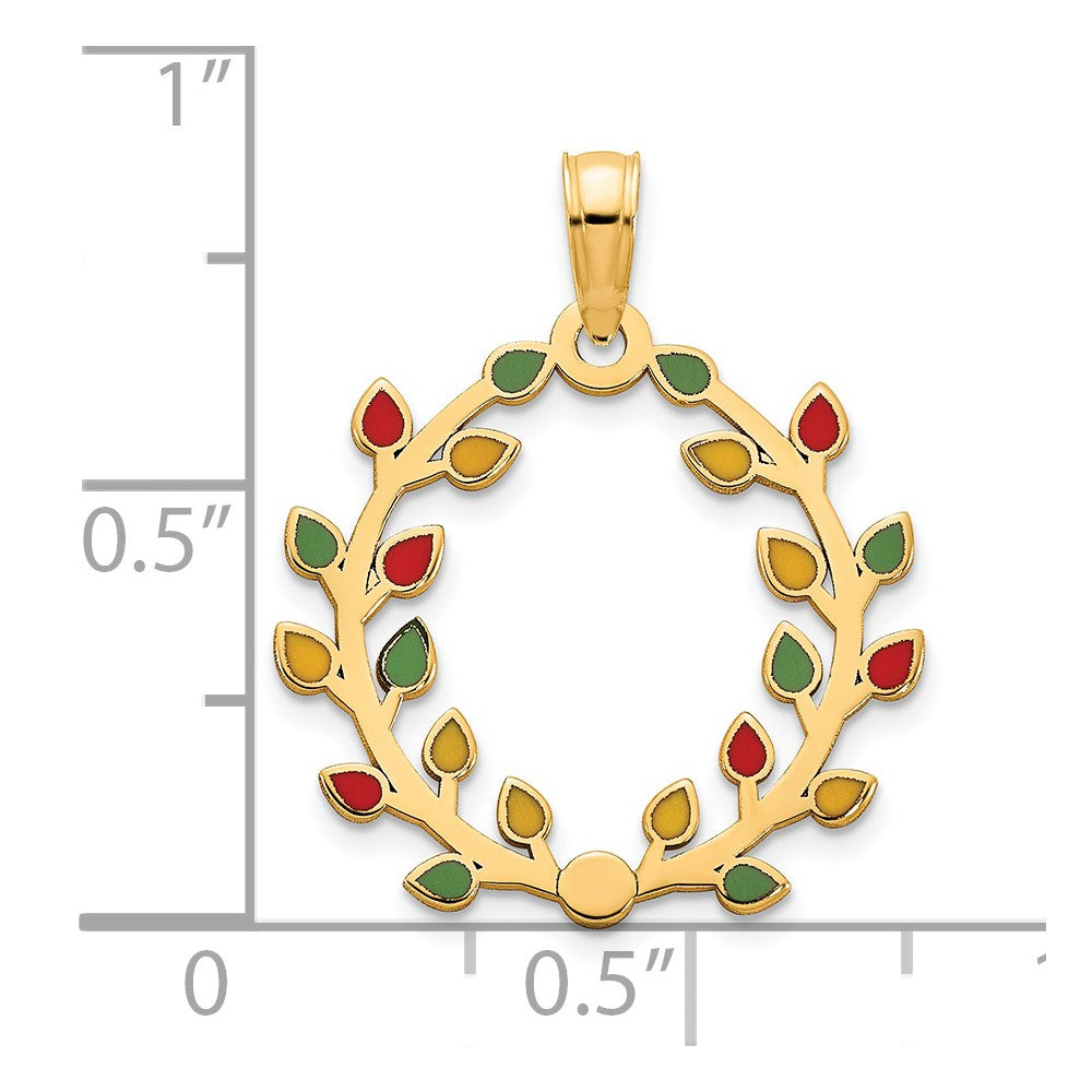Charlie & Co Jewelry | 14k Polished Epoxy Christmas Light Wreath Pendant - Model D5249