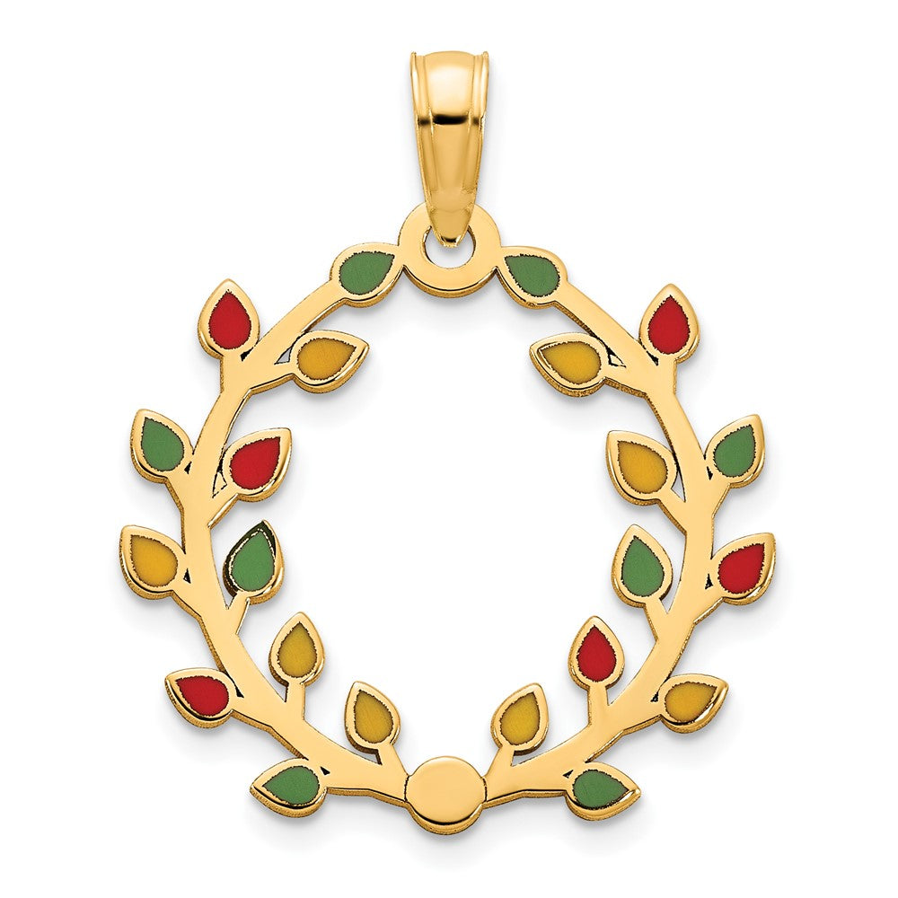 Charlie & Co Jewelry | 14k Polished Epoxy Christmas Light Wreath Pendant - Model D5249