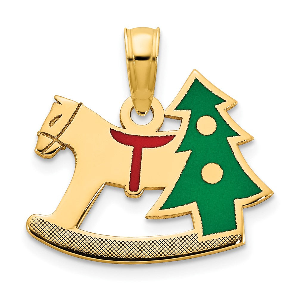 Charlie & Co Jewelry | 14k Polished Epoxy Rocking Horse With Christmas Tree Pendant - Model D5250