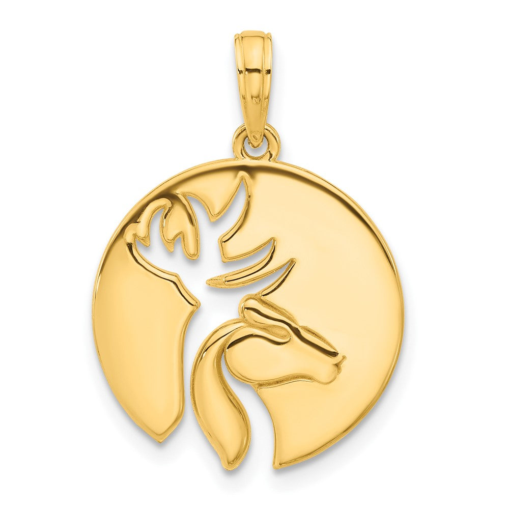 14K Gold Polished Cut-Out Deer Head Circle Pendant Necklace - Charlie & Co. Jewelry