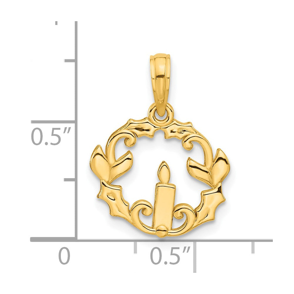 Charlie & Co Jewelry | 14k Polished Candle With Holly Circle Pendant - Model D5314