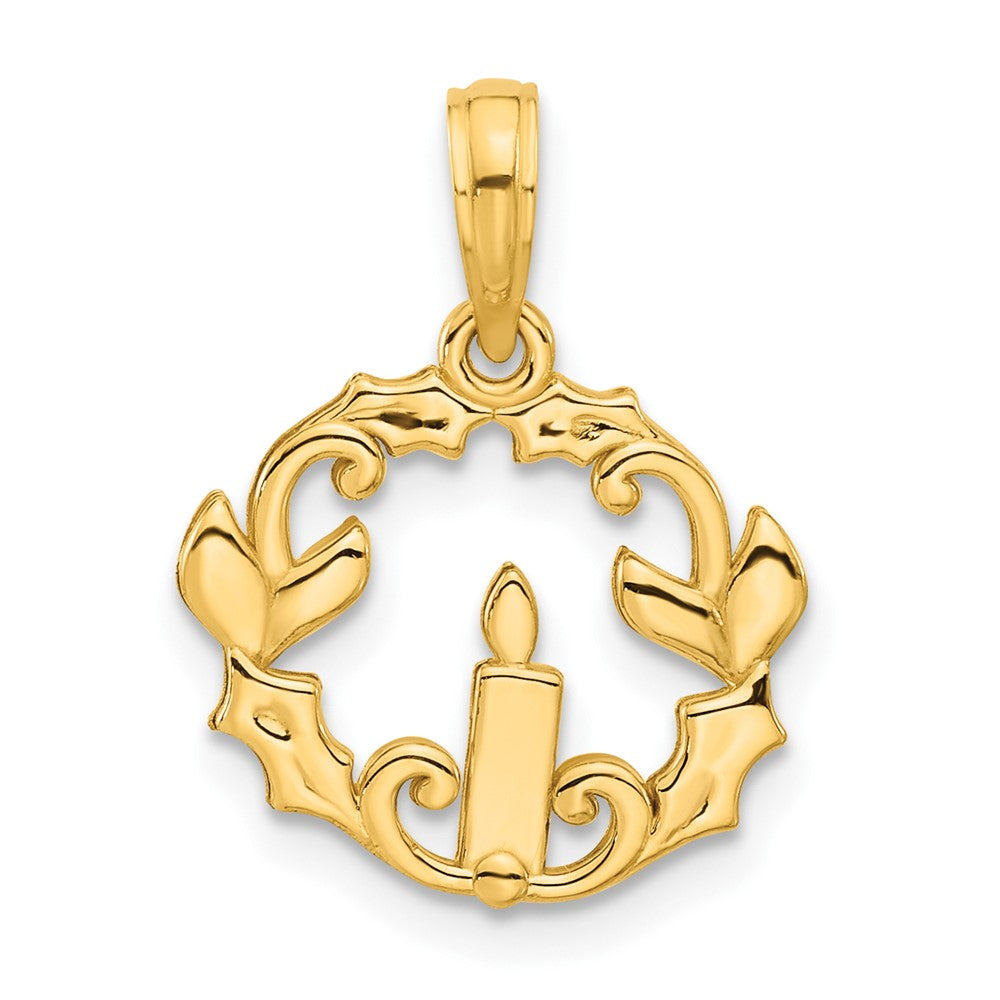Charlie & Co Jewelry | 14k Polished Candle With Holly Circle Pendant - Model D5314