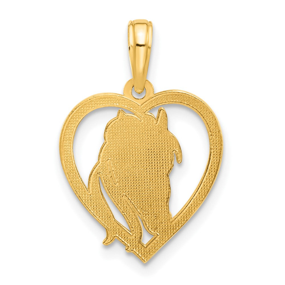 14K Gold Polished Horse Head In Heart Necklace Pendant - Charlie & Co. Jewelry