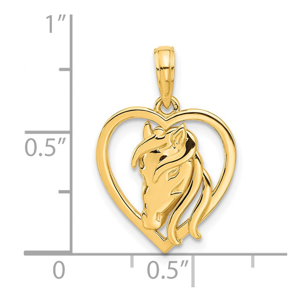 14K Gold Polished Horse Head In Heart Necklace Pendant - Charlie & Co. Jewelry