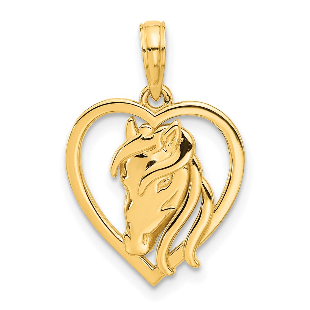 14K Gold Polished Horse Head In Heart Necklace Pendant - Charlie & Co. Jewelry