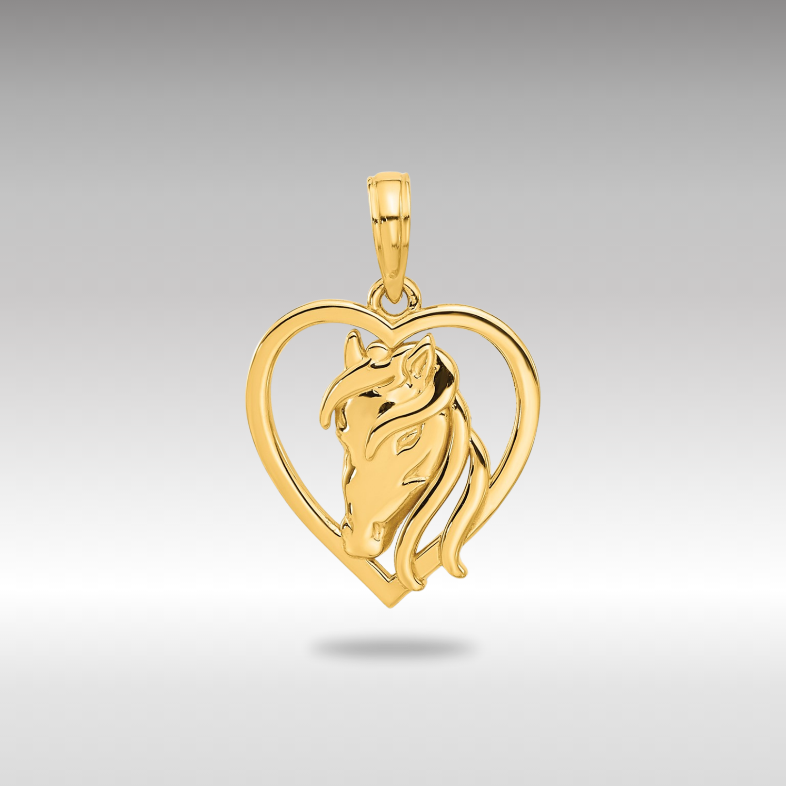 Gold Polished Horse Head In Heart Necklace Pendant - Charlie & Co. Jewelry