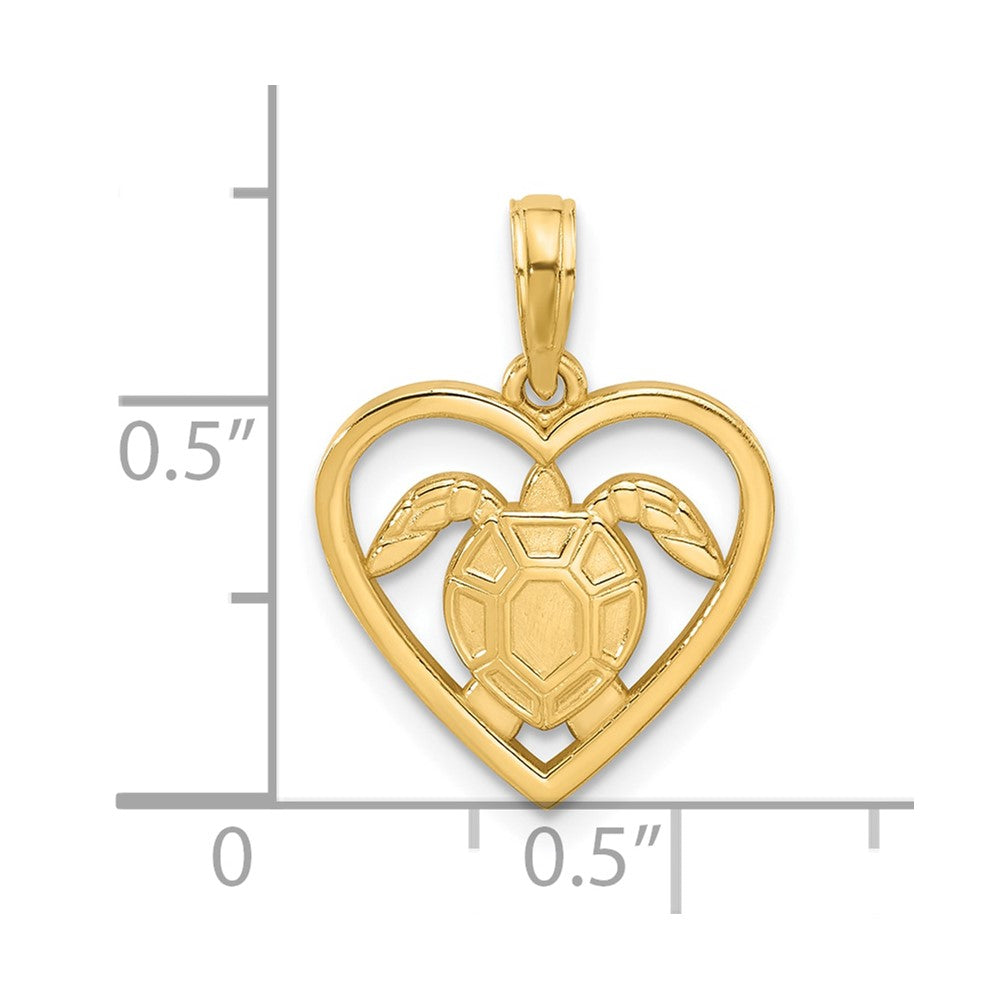 14K Gold Polished Turtle Love Heart Pendant - Charlie & Co. Jewelry