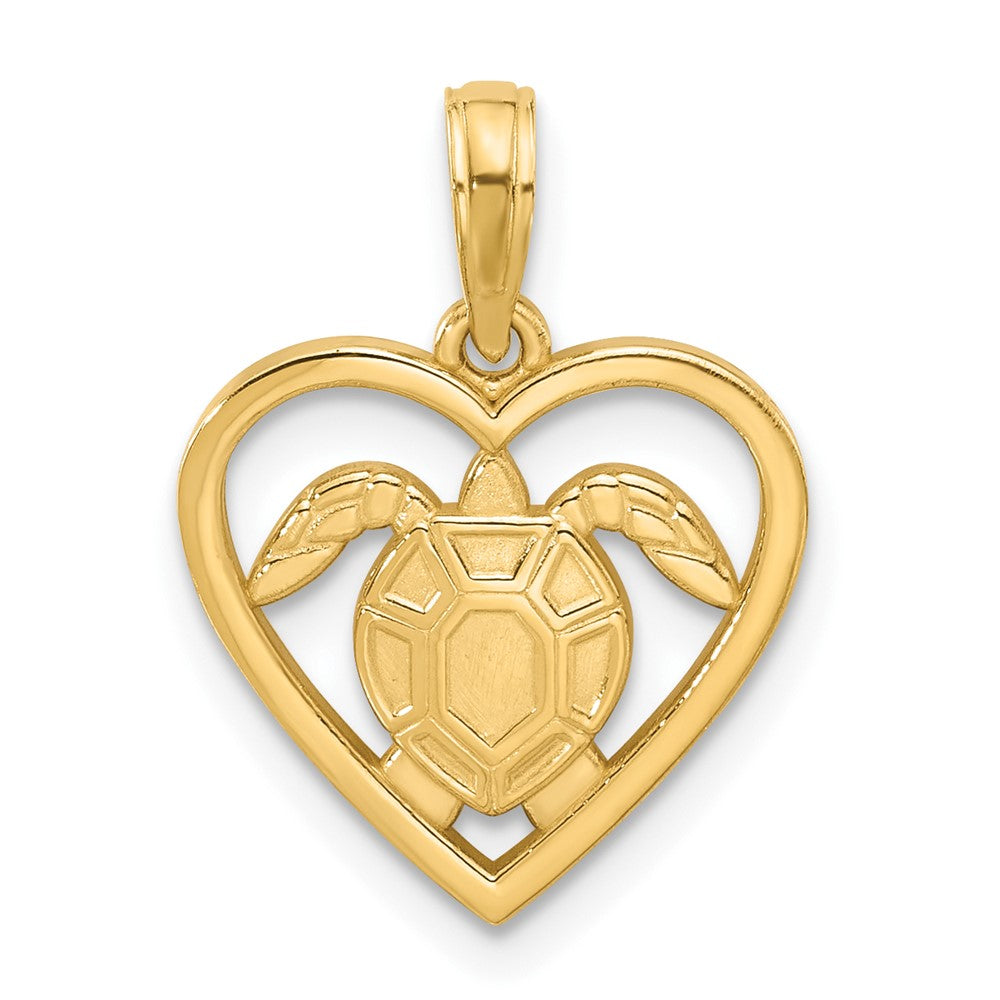 14K Gold Polished Turtle Love Heart Pendant - Charlie & Co. Jewelry