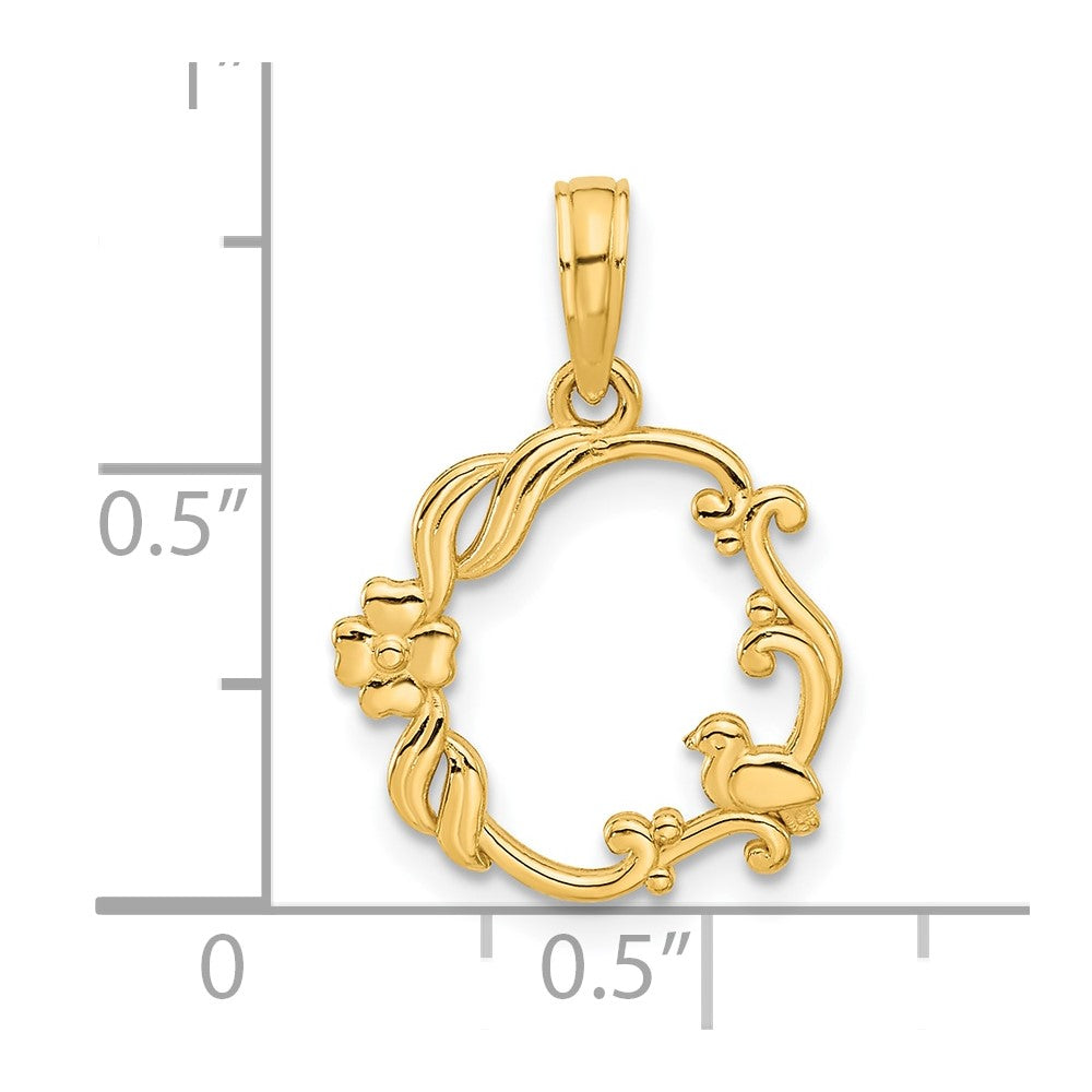 Charlie & Co Jewelry | 14k Polished Floral With Bird Circle Pendant - Model D5335