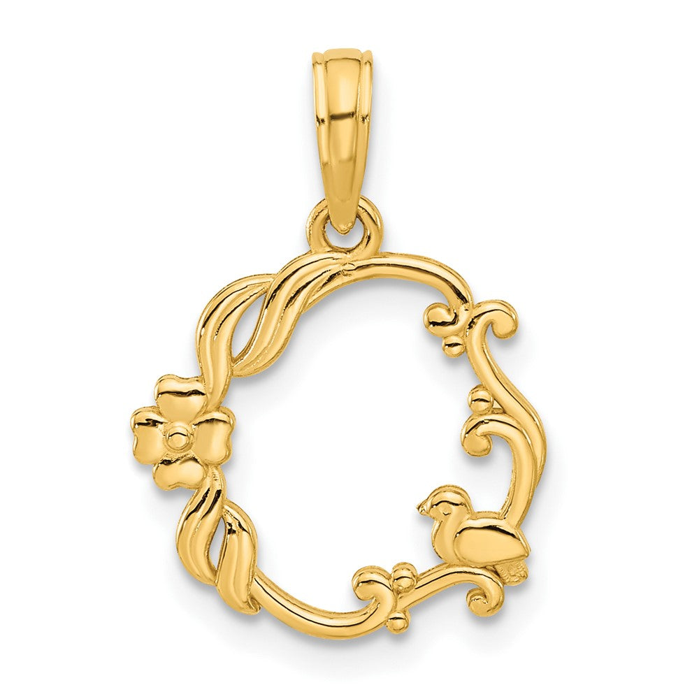 Charlie & Co Jewelry | 14k Polished Floral With Bird Circle Pendant - Model D5335