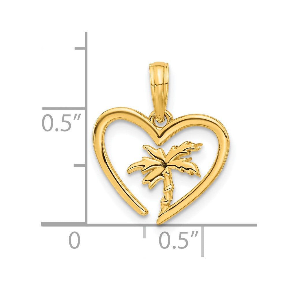 Charlie & Co Jewelry | 14k Polished Palm Tree In Heart Pendant - Model D5404