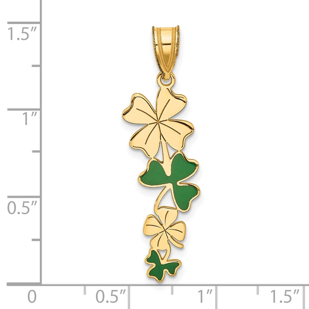 Charlie & Co Jewelry | 14k Polished With Green Enameled Clovers Pendant - Model D5405