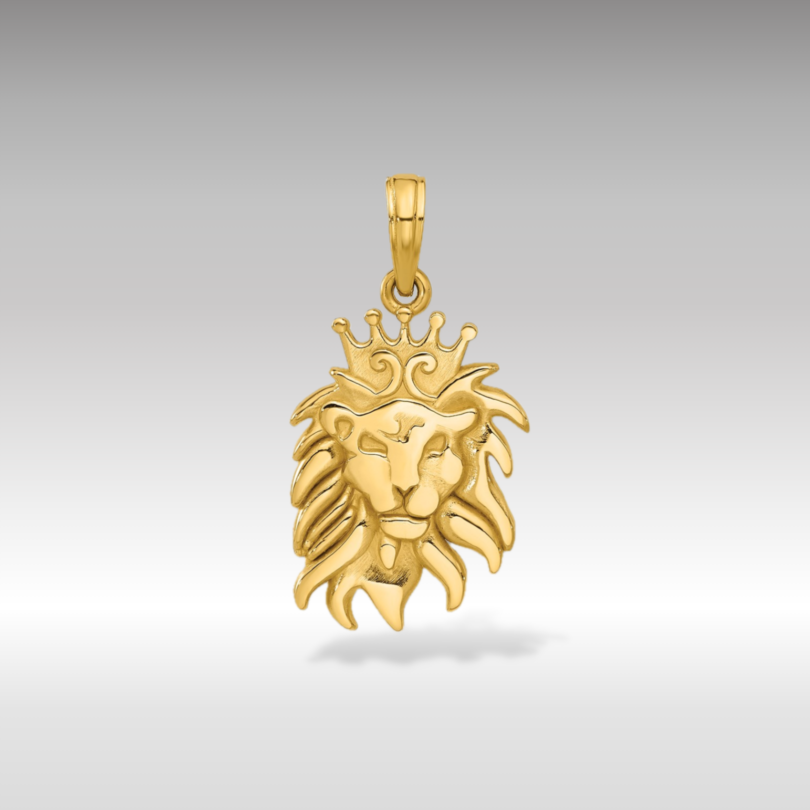 14K Gold Polished Lion Head with Crown Pendant - Charlie & Co. Jewelry