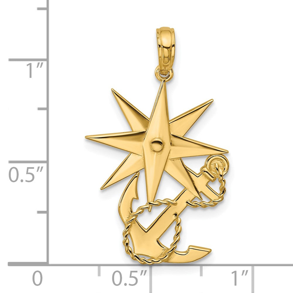 Charlie & Co Jewelry | 14k Polished Compass And Anchor With Rope Pendant - Model D5750