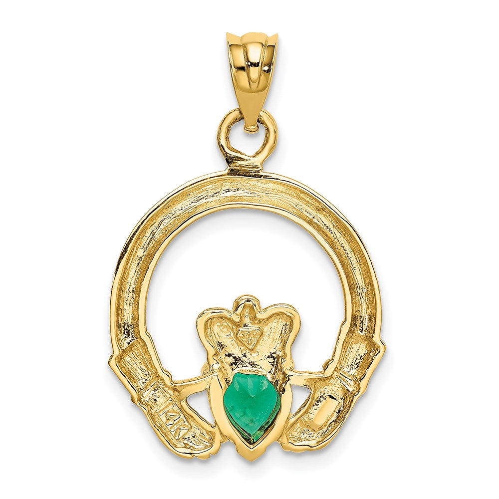 Charlie & Co Jewelry | 14k Claddagh With Synthetic Green Stone Pendant - Model D659
