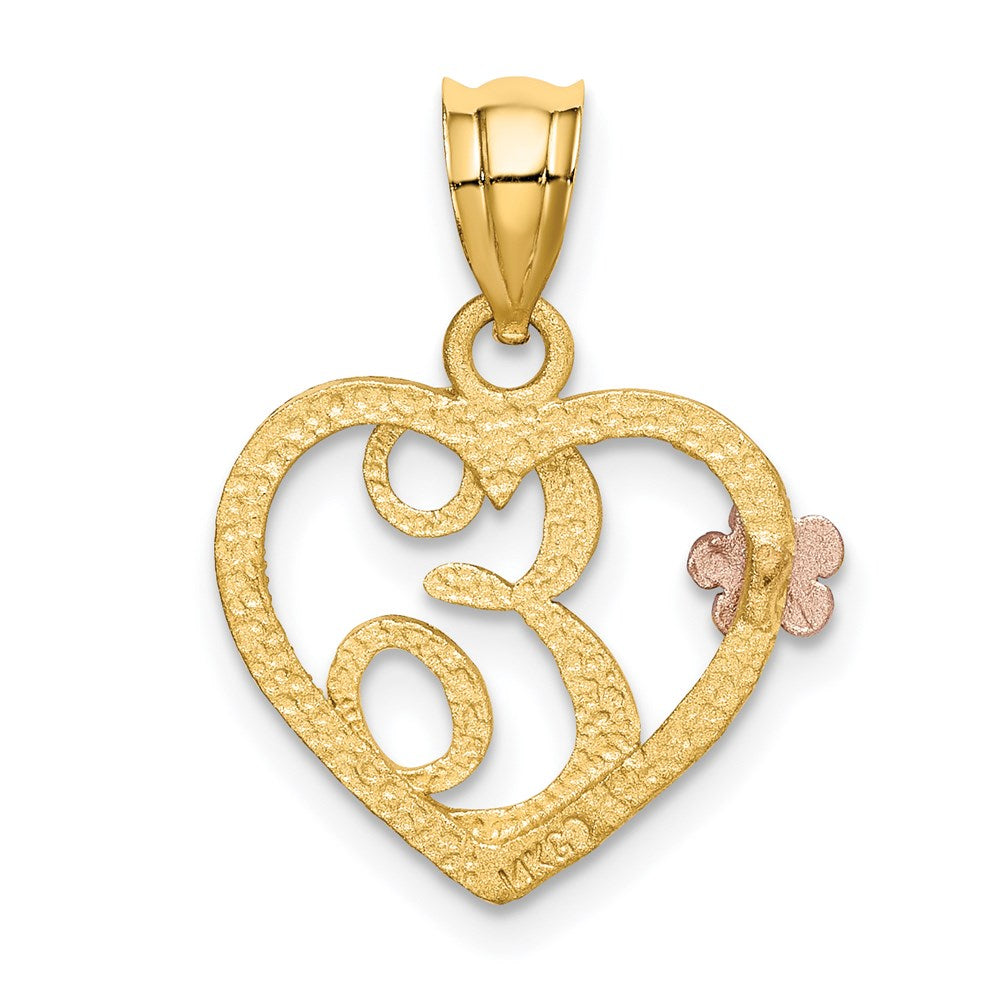 14K Gold Script Letter 'E' Heart Charm with Floral Accent - Charlie & Co. Jewelry