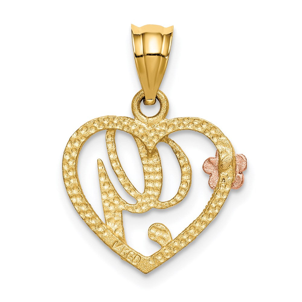 14K Gold Script Letter 'G' Heart Charm with Floral Accent - Charlie & Co. Jewelry