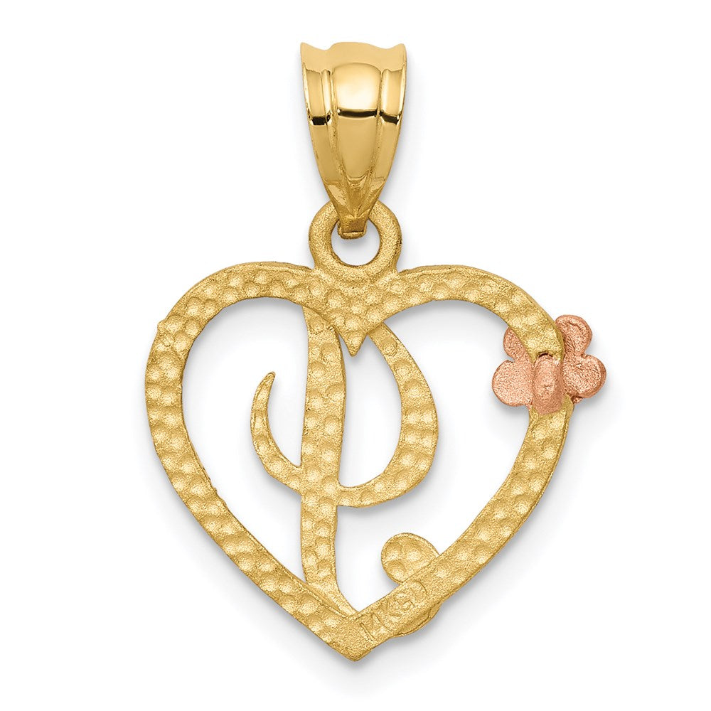 14K Gold Script Letter 'I' Heart Charm with Floral Accent - Charlie & Co. Jewelry