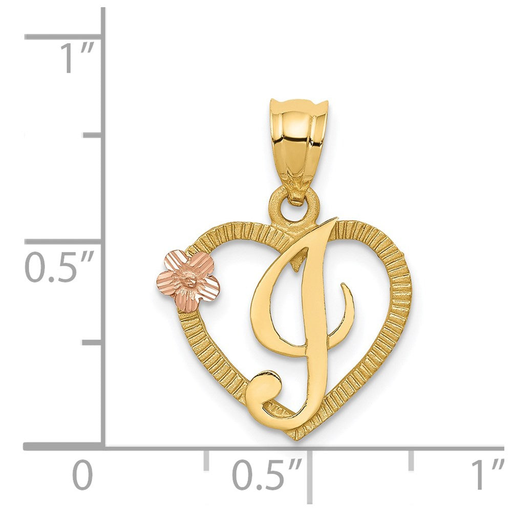 14K Gold Script Letter 'I' Heart Charm with Floral Accent - Charlie & Co. Jewelry