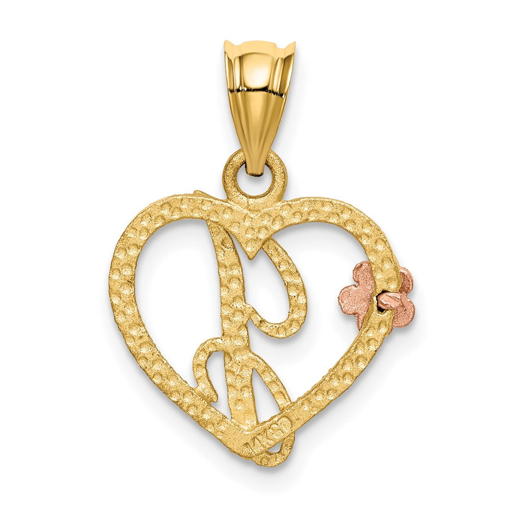 14K Gold Script Letter 'J' Heart Charm with Floral Accent - Charlie & Co. Jewelry