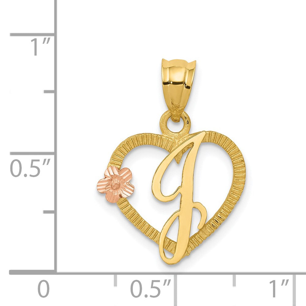 14K Gold Script Letter 'J' Heart Charm with Floral Accent - Charlie & Co. Jewelry