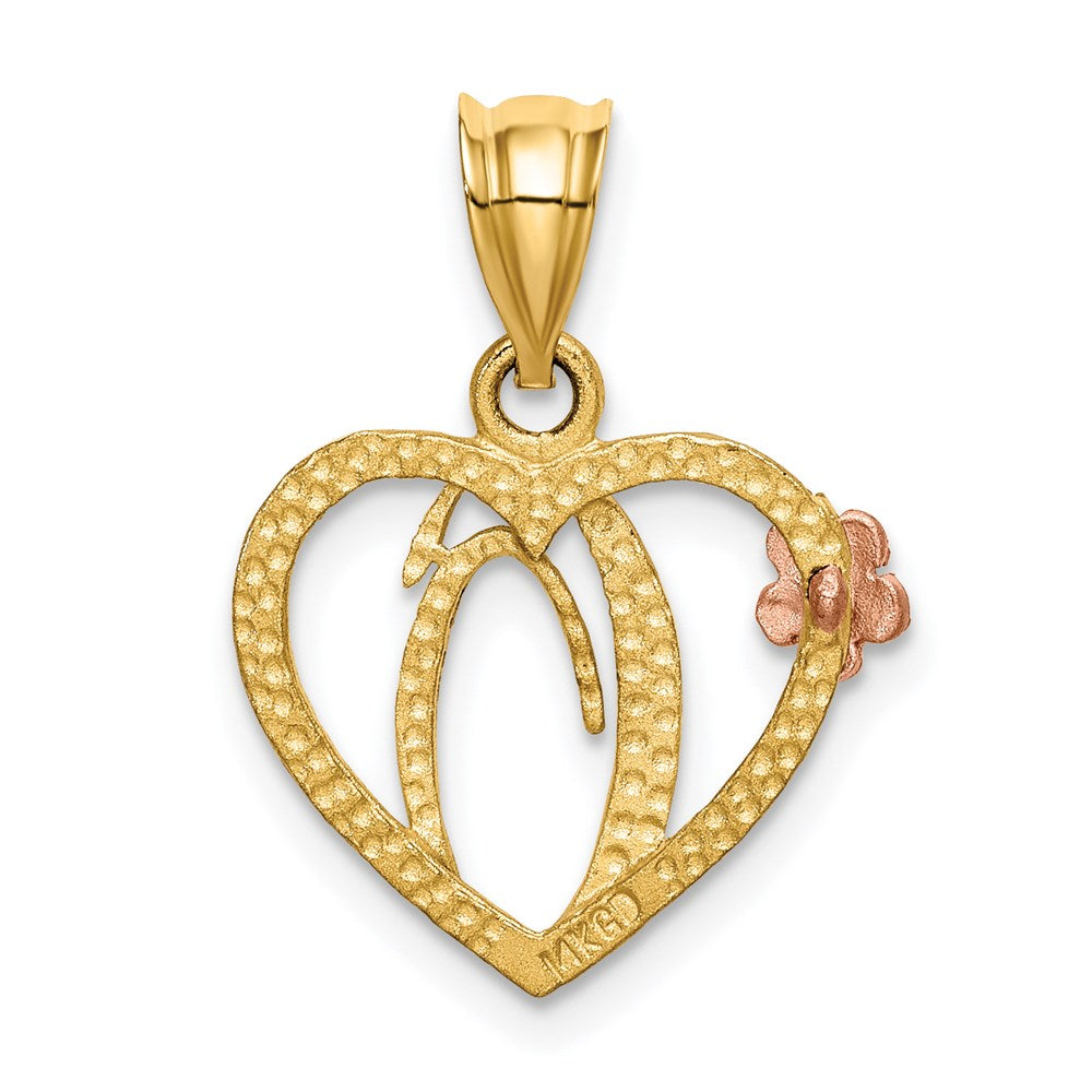 14K Gold Script Letter 'O' Heart Charm with Floral Accent - Charlie & Co. Jewelry
