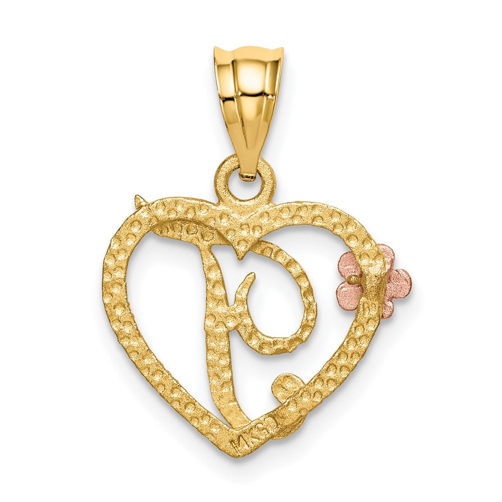 14K Gold Script Letter 'T' Heart Charm with Floral Accent - Charlie & Co. Jewelry