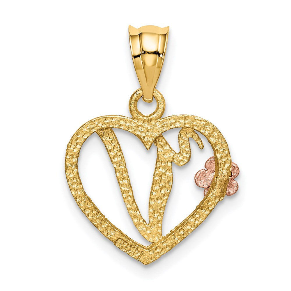 14K Gold Script Letter 'V' Heart Charm with Floral Accent - Charlie & Co. Jewelry