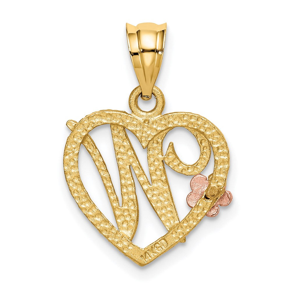 14K Gold Script Letter 'W' Heart Charm with Floral Accent - Charlie & Co. Jewelry