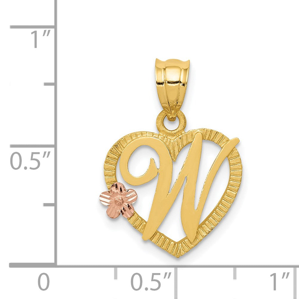 14K Gold Script Letter 'W' Heart Charm with Floral Accent - Charlie & Co. Jewelry